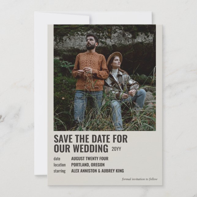 Hipster Movie Poster Photo Save the Date (Front)