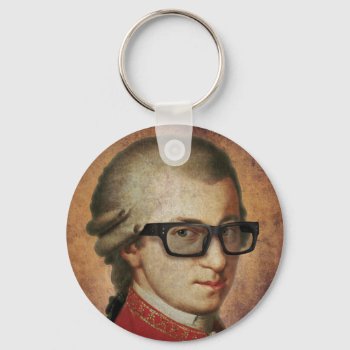 Hipster Mozart Classical Music Keychain by StrangeStore at Zazzle