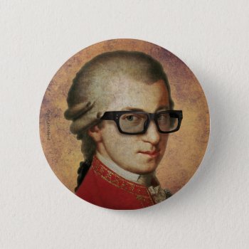 Hipster Mozart Pinback Button by StrangeStore at Zazzle