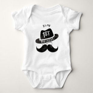 Hipster Mr. Mustache Hat Glasses 1 1st Birthday Baby Bodysuit