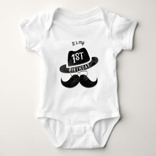 Hipster Mr Mustache Hat Glasses 1 1st Birthday Baby Bodysuit