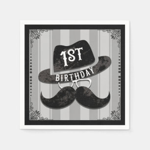 Hipster Mr. Mustache Hat Glasses 1st Birthday One Napkins