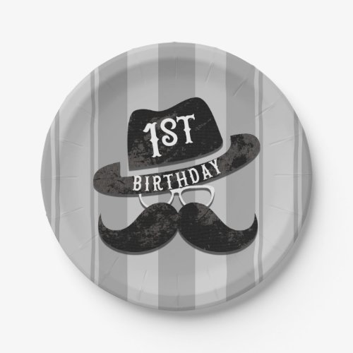 Hipster Mr Mustache Hat Glasses 1st Birthday Paper Plates