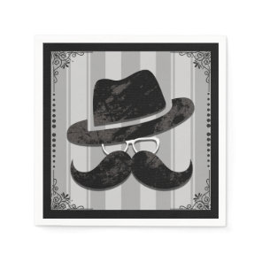 Hipster Mr. Mustache Hat Glasses Birthday Party Napkins
