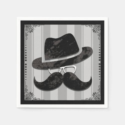 Hipster Mr Mustache Hat Glasses Birthday Party Napkins