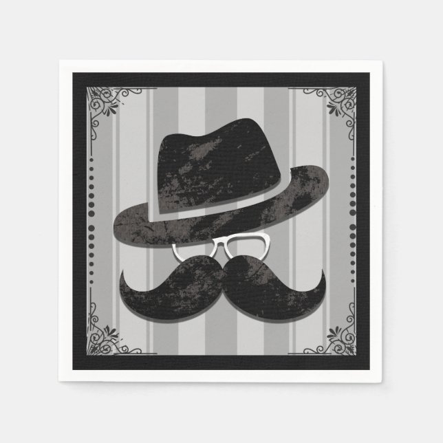 Hipster Mr. Mustache Hat Glasses Birthday Party Napkins (Front)