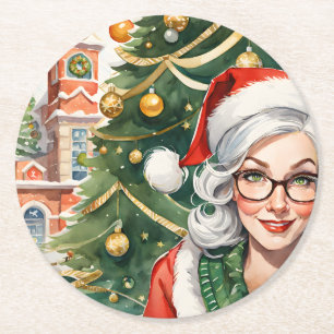 Hipster Mrs. Claus Coaster