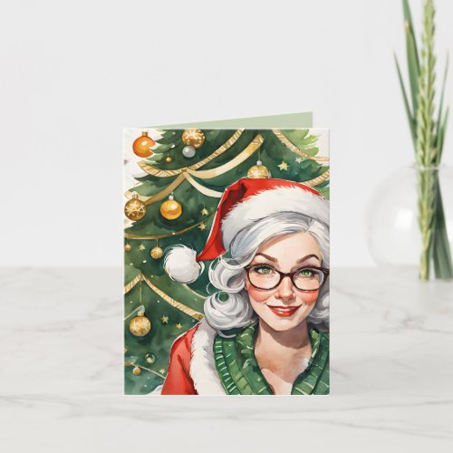 Hipster Mrs Claus  Cocktail Recipe Christmas Card
