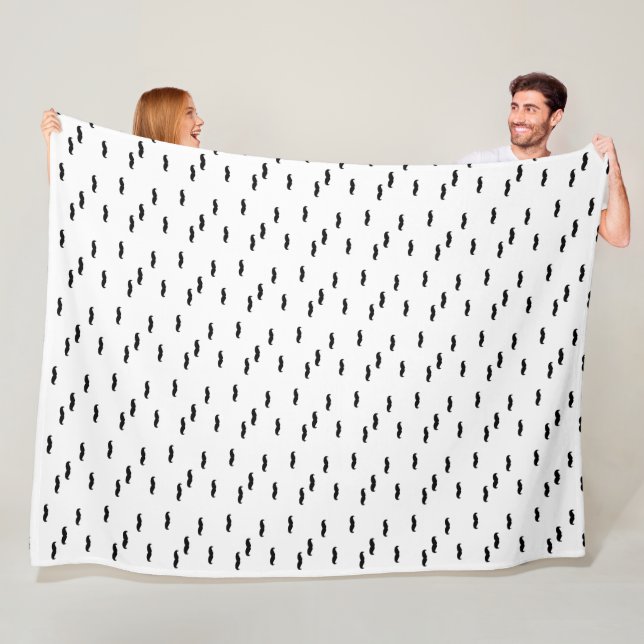 Hipster Mustache Black on Any Custom Color Fleece Blanket (In Situ)