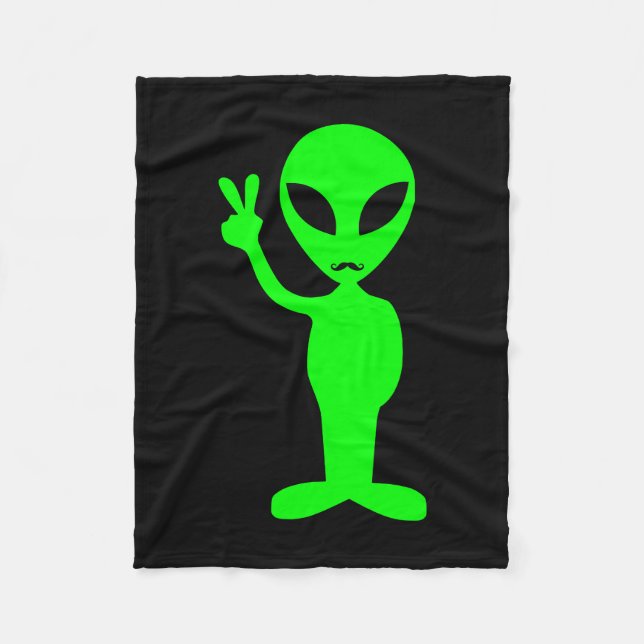 Hipster Mustache Green Alien Fleece Blanket (Front)