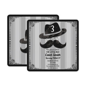 Hipster Mustache Hat Glasses ANY Birthday Party Invitation