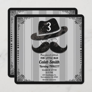 Hipster Mustache Hat Glasses ANY Birthday Party Invitation