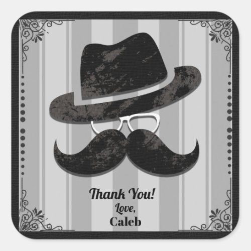 Hipster Mustache Hat Glasses ANY Birthday Party Square Sticker