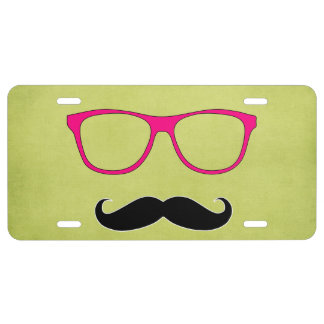 Hipster Mustache with Girly Pink Glasses License Plate