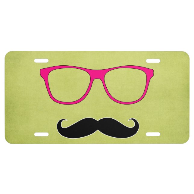 Hipster Mustache with Girly Pink Glasses License Plate (Front)