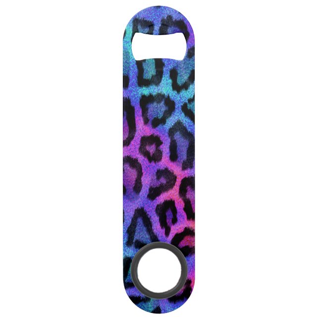 Hipster Neon Pink Teal Leopard  Animal Print Speed Bottle Opener (Front)