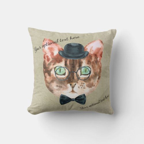 Hipster Nerdy Cat Head Accent Pillow