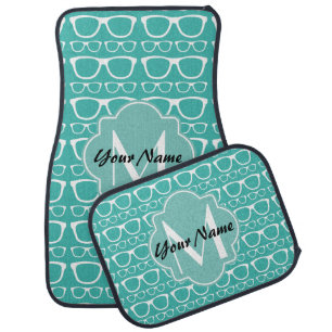 Hipster Nerdy Glasses Custom Monogram N6 Car Mats