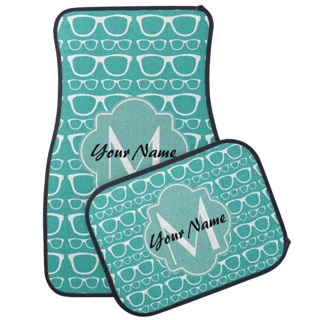 Hipster Nerdy Glasses Custom Monogram N6 Car Mats (Set)
