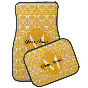Hipster Nerdy Glasses Orange Monogram V12 Car Mats