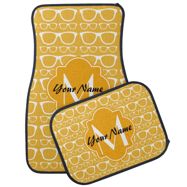 Hipster Nerdy Glasses Orange Monogram V12 Car Mats (Set)