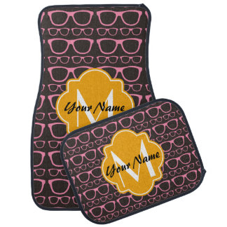 Hipster Nerdy Glasses Orange Monogram V4 Car Mats