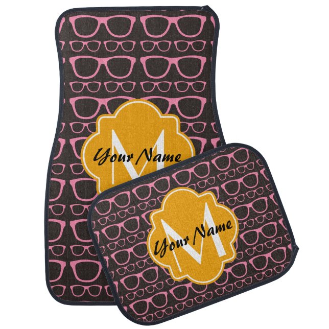 Hipster Nerdy Glasses Orange Monogram V4 Car Mats (Set)