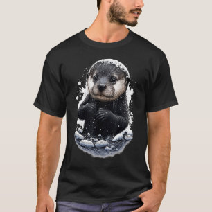 Hipster Otter River Loves To Slide In The Snow T-Shirt