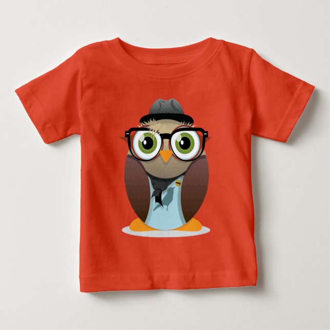 Hipster Owl small print Baby T-Shirt (Front)