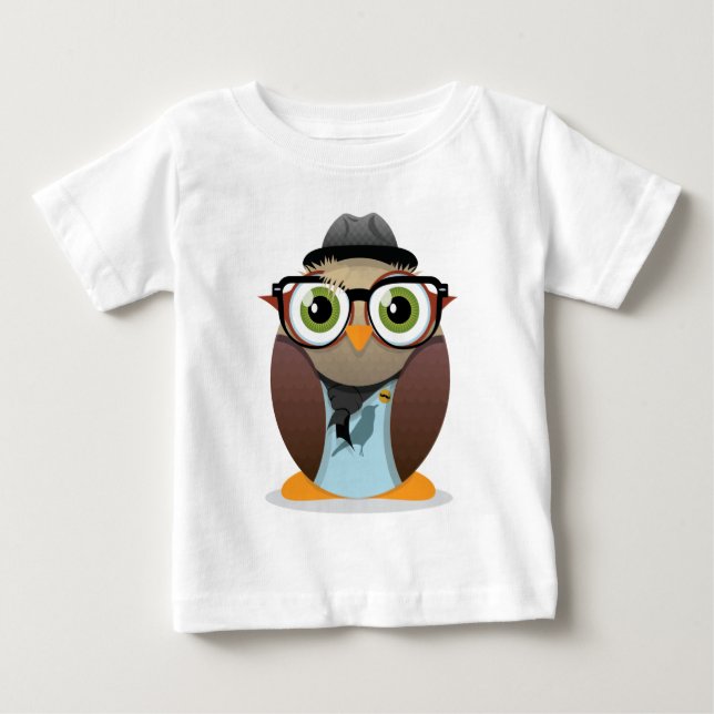 Hipster Owl small print Baby T-Shirt (Front)