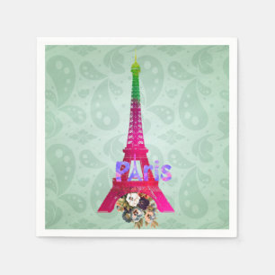 Hipster Paisley Neon French Paris Eiffel Tower Paper Napkins