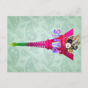 Hipster Paisley Neon French Paris Eiffel Tower Postcard