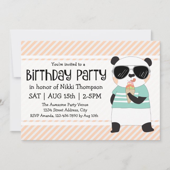 Hipster Panda Girl's Birthday Party Invitation (Front)