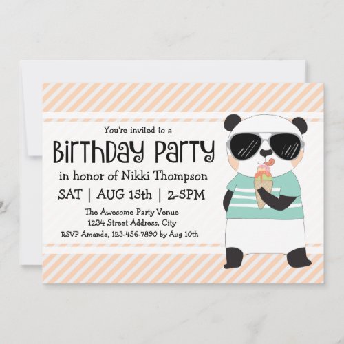 Hipster Panda Girls Birthday Party Invitation