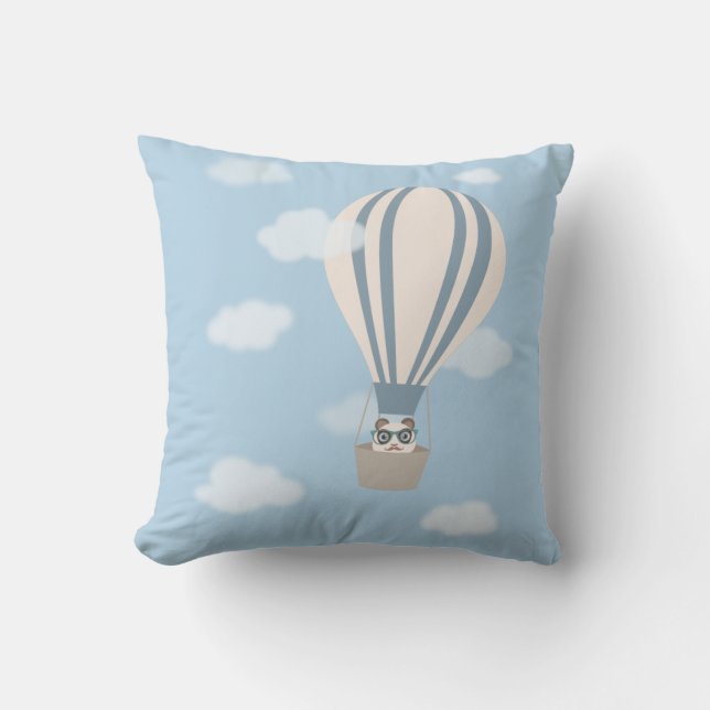 Hipster Panda on Hot Air Balloon Throw Pillow (Front)