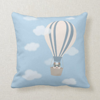 Hipster Panda on Hot Air Balloon Throw Pillow