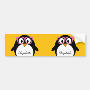 Hipster Penguin - Cute Cartoon Yellow Pink Bumper Sticker