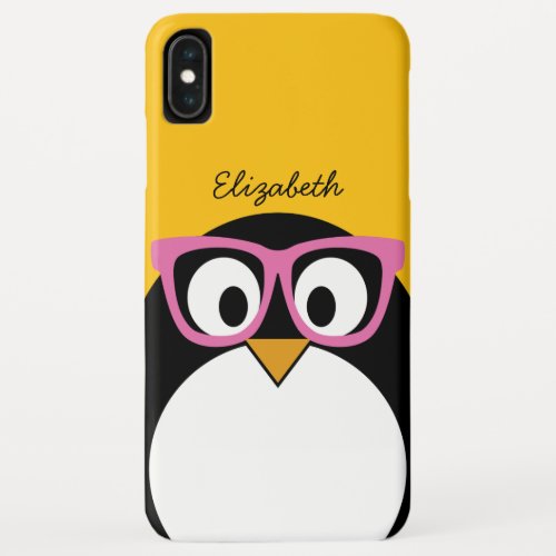 Hipster Penguin _ Cute Cartoon Yellow Pink iPhone XS Max Case