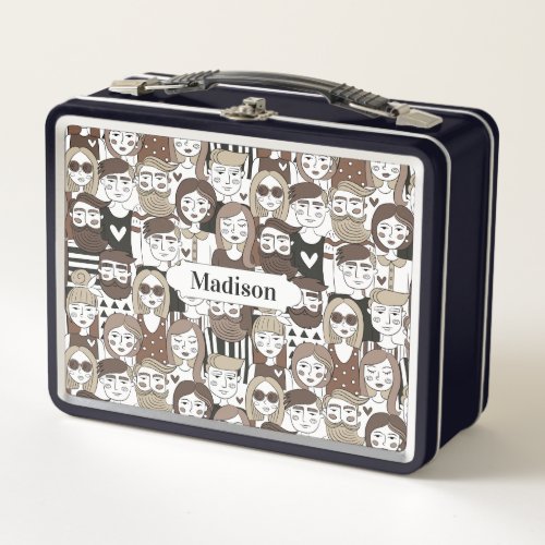 Hipster People Pattern custom name lunch boxes