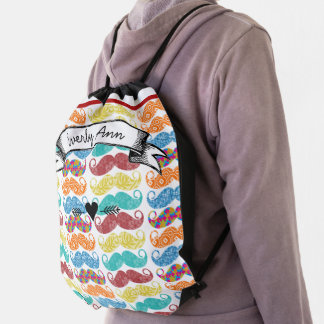 Hipster Personalized Garland Retro Mustache Drawstring Bag
