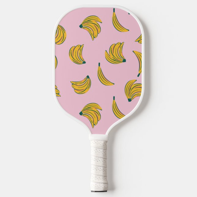 Hipster Pink and Yellow Banana Pattern Pickleball Paddle (Front)