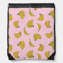 Hipster Pink Banana Pattern Drawstring Bag