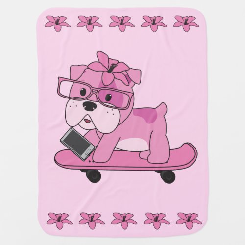 Hipster Pink Bulldog Stroller Blanket