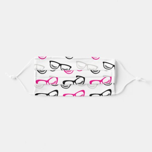 Hipster Pink Glasses Eyelashes Pattern Adult Cloth Face Mask