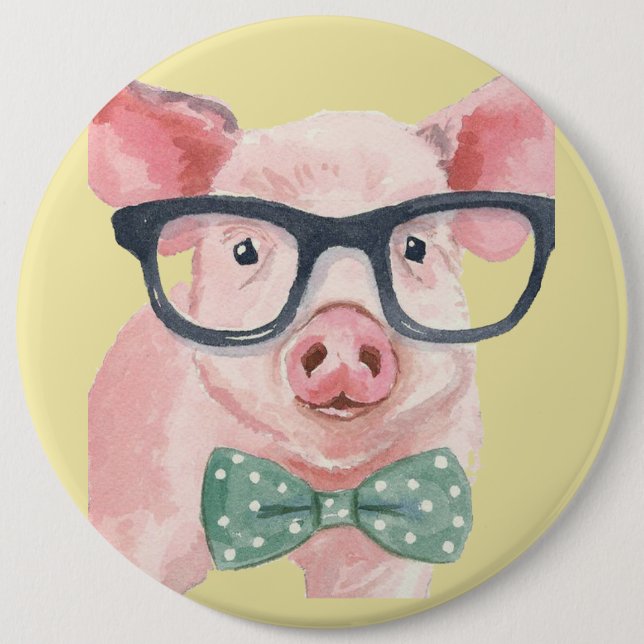 Hipster Pink Pig Button (Front)