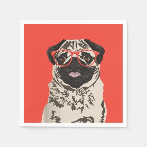Hipster Pug Birthday Paper Napkin