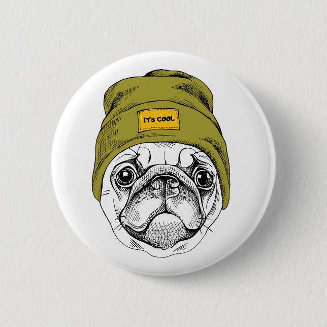 Hipster Pug | It's Cool Button (Front)