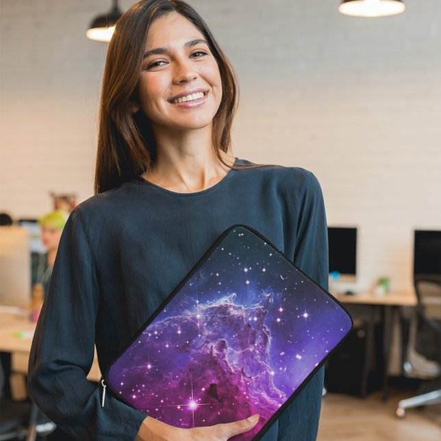 Hipster Purple Ombre Monkey Head Nebula Laptop Sleeve (Celestial digital art featuring a beautiful nebula.)
