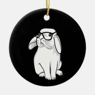 Hipster Rabbit Funny Bunny With Glasses Cute Anima Ceramic Ornament