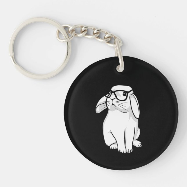 Hipster Rabbit Funny Bunny With Glasses Cute Anima Keychain